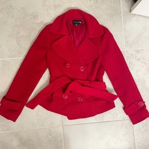 Red Faux Wool Pea Coat